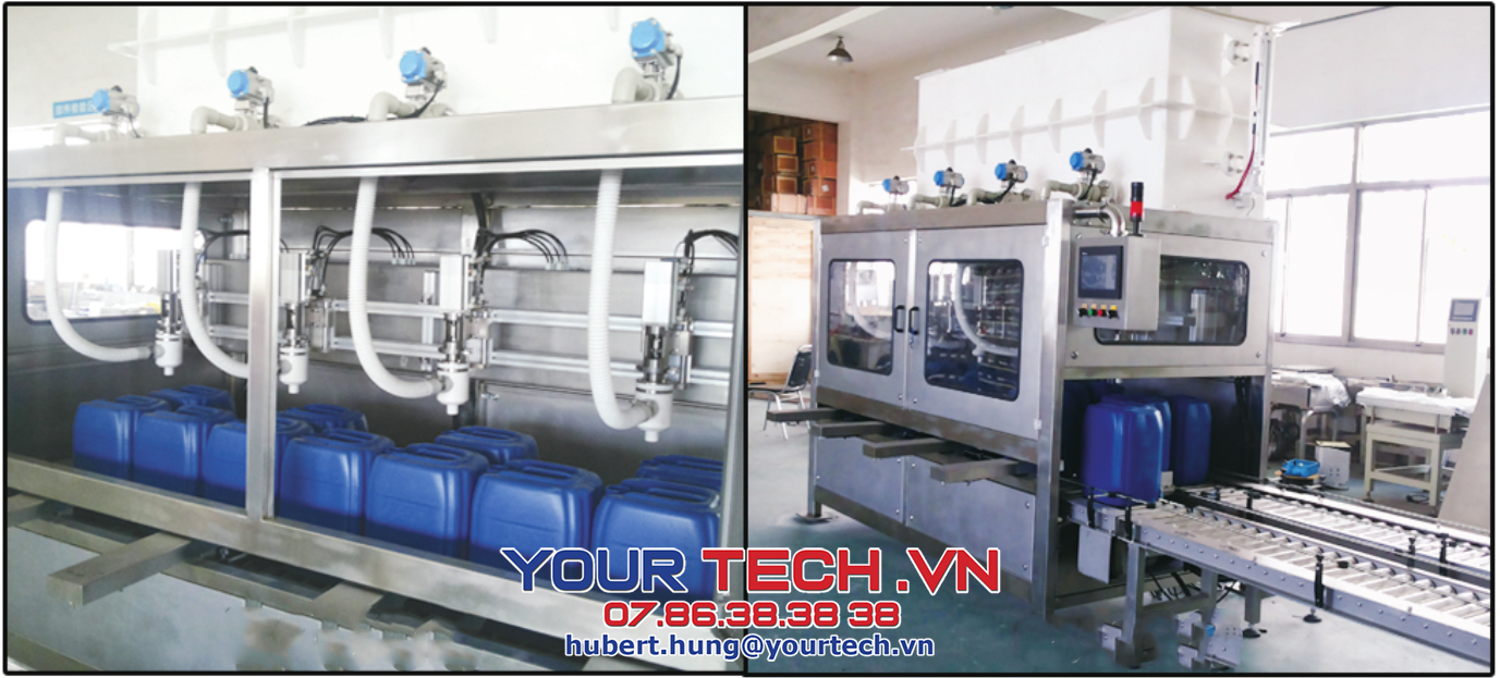 Máy chiết rót, đóng gói chất lỏng chủ yếu được sử dụng trong các ngành công nghiệp như Sơn, Mực In, …. phù hợp cho việc đóng gói và đóng nắp tự động với nhiều dung tích khác nhau 1-5L, 10 – 20L, 50L, 100L, 200L,…